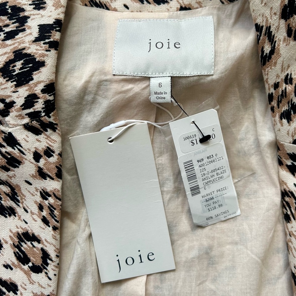 Joie Anilah Leopard Print Blazer One Button Linen… - image 10